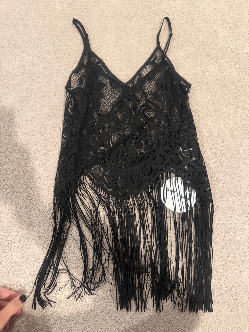 SHEIN Black Lace Fringe Camisole Cover-Up